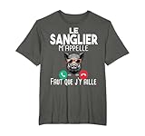 Sanglier Chasseur Chasse Homme Cadeau Humour Fusil Appel T-Shirt