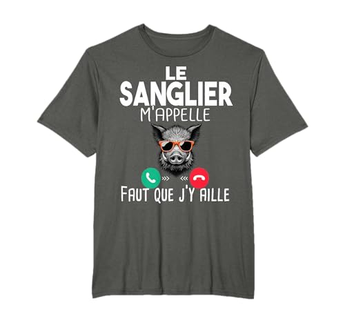 Sanglier Chasseur Chasse Homme Cadeau Humour Fusil Appel T-Shirt