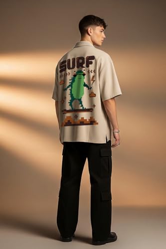 Image of Veirdo Mens Graphic Print Shirt | Comfortable Cotton Fabric | Oversized, Half Sleeve | Casual Wear