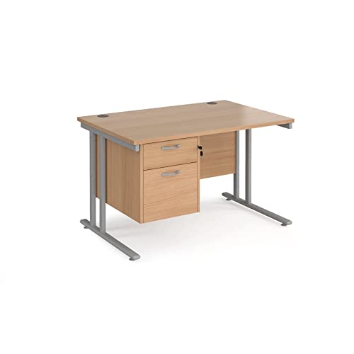 Maestro 25 Silver Deluxe Cantilever Cable Managed Straight Desk with 2 Drawer Pedestal Size: 1200mm x 800mm, Finish: Beech