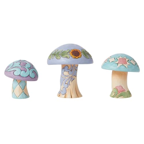 Enesco Jim Shore Heartwood Creek Nature's Meadow Mushrooms Miniature Figurine 3pc Set- Stone Resin Hand Painted Crafted Collectible Decorative Gnomes Mini Figurines Home Decor Statue, 2.5 Inch