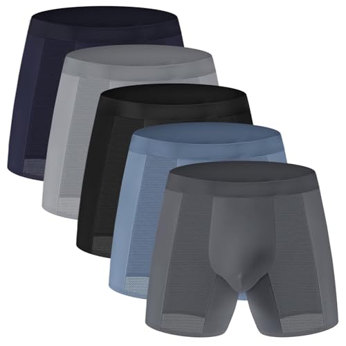 Men’s Breathable Underwear Boxer Briefs Fly with Built-in 3D Total Support Pouch,5pack