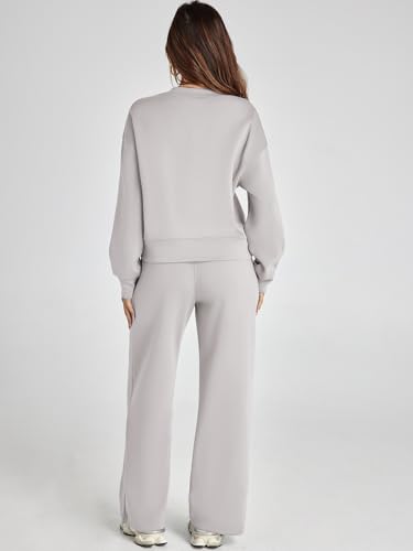 Glamaker Women\'s 2 Piece Outfits Sweatsuits Set Oversized Sweatshirt Wide Leg Sweatspants Lounge Sets 2024 Fall Outfits Clothes for Women Grey M - Thumbnail 5