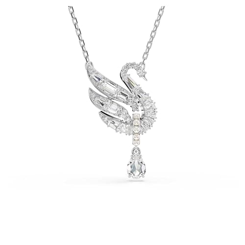 Swarovski Swan pendant, Swan, White, Rhodium finish