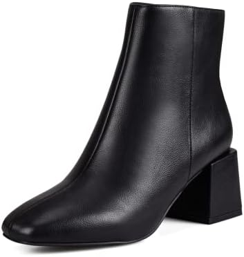 zero-sum Women's Block Heeled Ankle Boots, Side Zipper Square Toe Bootie Black Size 8