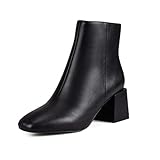 zero-sum Women's Block Heeled Ankle Boots, Side Zipper Square Toe Bootie Black Size 8