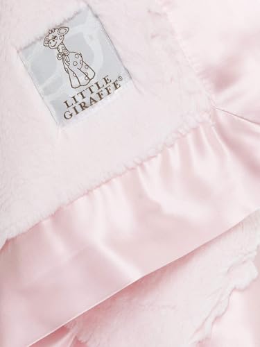 Image of Little Giraffe Luxe Ultra-Plush Mini Blanky 17″x17″ - Baby Security Blanket & Lovey, Faux-Fur Plush with Satin Border, Newborn Infant Snuggle Blanket Gift - Pink