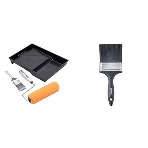 Harris 102082001 Seriously Good Exterior Masonry Roller Set | 9in & Essentials Masonry Paint Brush, 4,Black