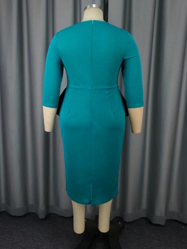 Image of ONTINVA Plus Size Dress for Curvy Women Midi Church Wear to Work Bodycon Vintage Peplum 3 /4 Sleeve Sheath Pencil Dress