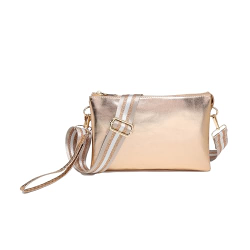 Image of JEN & CO. Izzy Vegan Leather Crossbody Bags Clutch Purses Wristlet Wallet Shoulder Handbag with Guitar Strap for Women