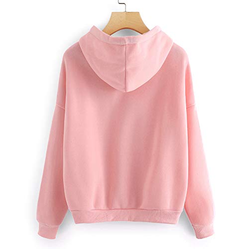 Sunhusing Women's Gesture Love Heart Print Long Sleeve Drawstring Pullover Hoodie Sweatshirt Top Pink