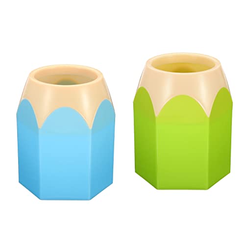 PATIKIL Pencil Holder, 2 Pack Pen Holder for Desk Cute Plastic Pencil Holder for Desk Pencil Holders Cup Organizer Pencil Shape, Blue Green