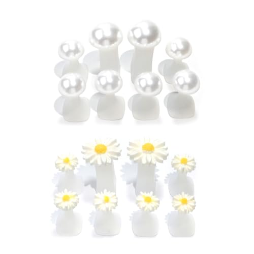 16pcs White Pearl Daisy Toe Separators Silicone for Pedicure Nail Polish Gel Foot Toe Spacers Pedicures Nail Art Tools(8pcs White Pearl+ 8pcs Daisy)