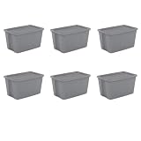 NALUGI 30 Gallon Gray Plastic Tote, Organizer, Set of 6