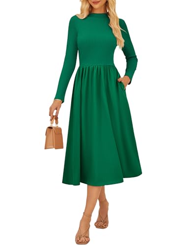 Damen Arbeits-und Bürokleid Vintage-Kleid einfarbig figurbetontes Midikleid mit Taschen Reines Grün M