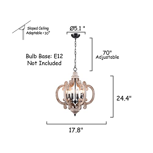 Cottage Chic Farmhouse Chandelier, 6-Light Wood Chandelier Pendant Light Fixture With Adjustable Chain For Dining Room, Living Room, Entryway, Weathered Wood #TOP3