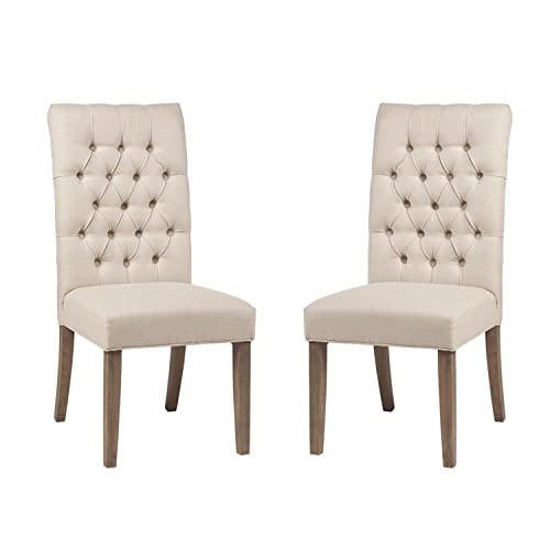 Simple Relax Set of 2 Fabric Padded Dining Chairs with Tufted Back in Vineyard Oak by simple relax - Used condition - US$74.68