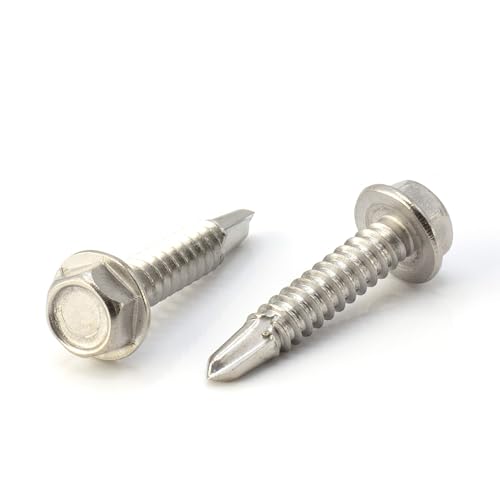 #14 Size, 1 1/4" Length (32mm) - Self Tapping Screw - Self Drilling Screw - 410 Stainless Steel Screws = Exceptional Wear and Very Corrosion Resistant) - Hex Washer Head - 100pcs
