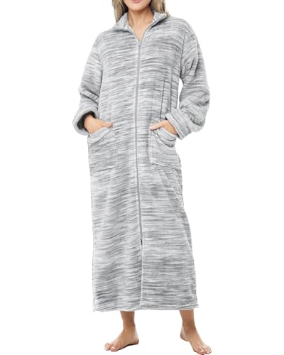 Image of Alexander Del Rossa Long Zip Up Robes, Plush Zipper Robes for Plus Size, Housecoats Zipper Front