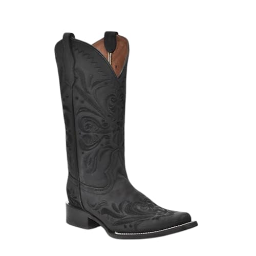 Corral Boots Women's All Black Tooled Inlay Square Toe Boots2