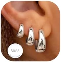 AVOTTO 3 Paar Ohrringe Silber Set für Damen Hypoallergen Gold Ohrring Stacks Silber Creolen Ohrringes Silver Huggies Hoops Earrings Silver Earrings