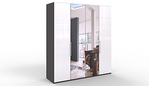 Preisvergleich Produktbild WIEMANN Loft Kleiderschrank, Schlafzimmerschrank, Gleittürenschrank, Drehtürenschrank, mit Spiegel, Glas weiß, Havanna, B / H / T 200 x 216 x 58 cm
