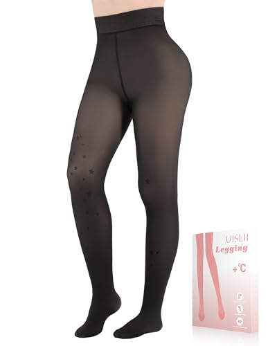 Image of UISLII Fleece Lined Tights Women, Warm Pantyhose leggings Women,Fake Translucent Thermal Skin Colored Tights for Winter