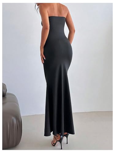 GORGLITTER Women's Flower Strapless Bodycon Maxi Dress Cut Out Sleeveless Fishtail Cocktail Summer Tube Long Dresses2