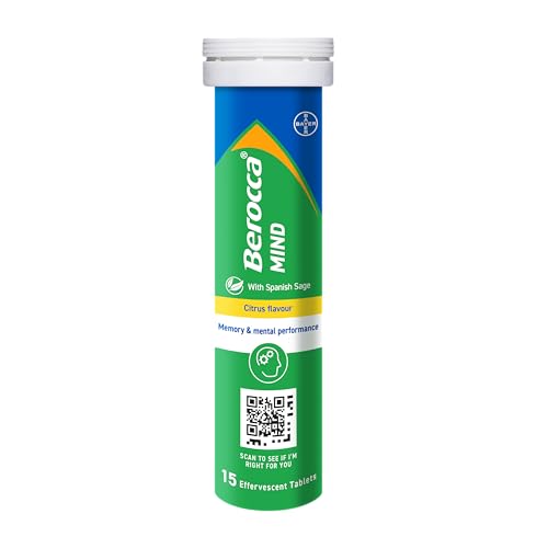 Berocca Mind Effervescent Tablets Including B Vitamins, with Spanish Sage to Support Memory and Mental Performance - 15 Tablets - Citrus Flavour