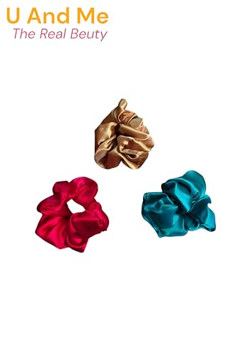 Image of Satin silk scrunchie 3 Pcs And Hair Claw Clip 2 Pcs Combo Women And Girls Non Slip Strong Hold Neutral Matte Hair Accessories Multicolor