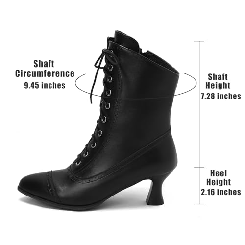Seborluys Black Victorian Boots for Women Vintage Renaissance Witch Mid Kitten Heel Ankle Short Boots Granny Lace up 1970s Chunky Heel Comfortable Booties Zipper Halloween Costumes Shoes,Size 10 by Seborluys - Used condition - Image 4