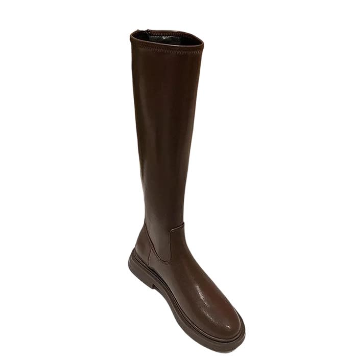 Womens 2025 Winter Long High Boots White PU Leather Knee High Boots Fashion Lace-Up Platform Shoes
