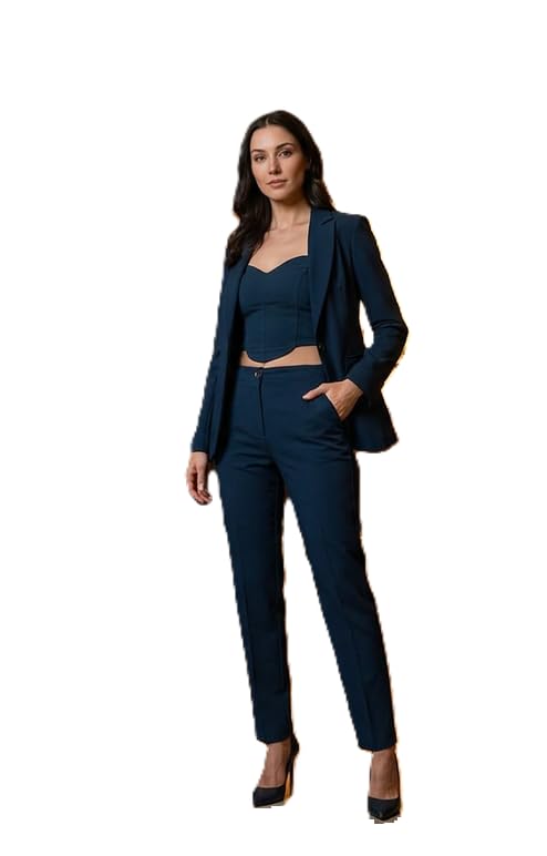 Women's 3-Piece Elegant Power Suit Set – Modern Blazer Jacket, Sweetheart Crop Corset Top, and High-Waisted Straight-Leg Trousers Slim Fit Elegant Work Office Party Outfits-image-18