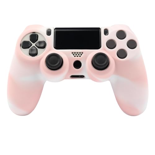 Image of Ralan Pink Controller Skin Protector - Silicone Cover Compatible with PS4 Slim /PS4 Pro Controller (6 Pro Thumb Grips, 2 Skull Cap Grips)(Camouflage Pink + White Pink)