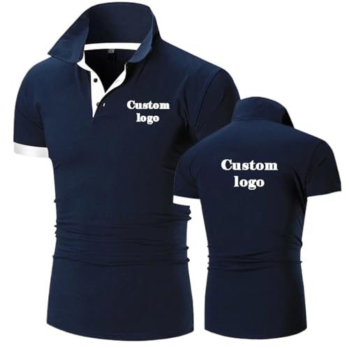 TURHAN Polo Personalizado para Hombre con Logotipo y Texto, Polos De Manga Corta Casual De Verano con Impresión De Logotipo y Camisetas De Diseño Personalizado color1,L