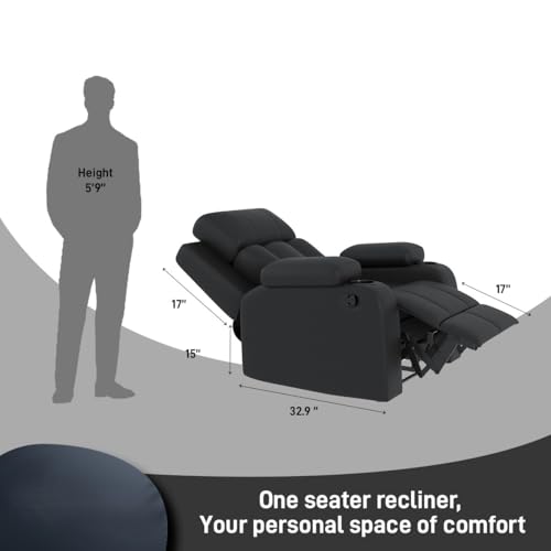 Image of Amazon Brand - Solimo Pinnacle | Single Seater Sofa Recliner | Manual Recliner (Leatherette Black)