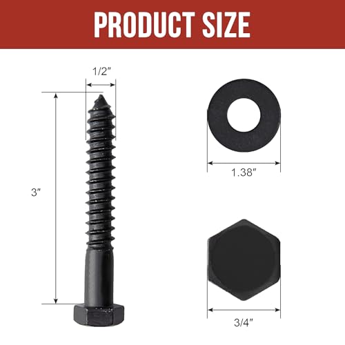 Tirafondos para madera 1/2" x 3" (25 piezas) con cabeza hexagonal negra y recubrimiento anti óxido doble miniatura 4
