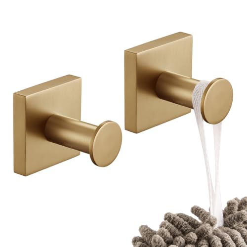 Image of KOKOSIRI Robe Hooks Bath Towel Hooks for Wall Closet Kitchen Hanging Towels Bathroom Hardware Champagne Bronze Stainless Steel 2 Pack, B1016CPG-P2