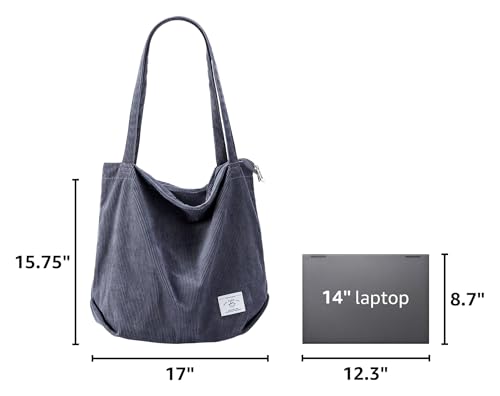 Image of KALIDI Women Corduroy Tote Bag Zipper Casual Tote's Handbag Big Capacity Shoulder Bag with Pockets