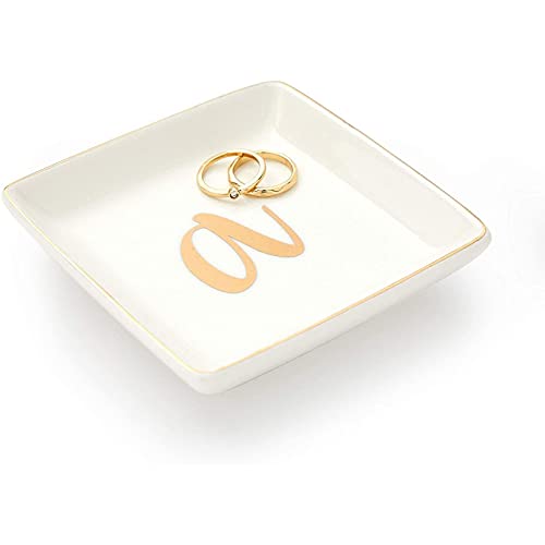 Letter A Ceramic Trinket Tray, Monogram Initials Jewelry Dish (4 X 4 Inches) #TOP2