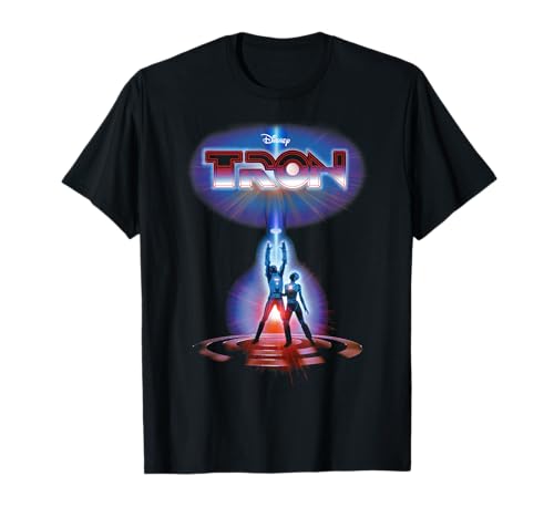 Disney Tron Classic 1982 Movie Poster Bright Neon Blue T-Shirt