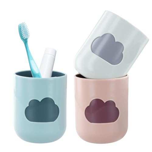 Wisebom Toothbrush Cups 3Pack Plastic Mouthwash Cups Portable Travel Toothbrush Tumbler Reusable Unbreakable Toothbrush Mug Cloud Pattern Design for Bathroom Kitchen