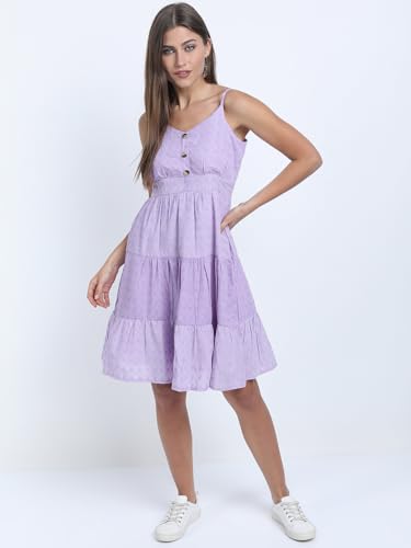 Image of Tokyo Talkies Women's Sleeveless Shoulder Strap Self Design Dresses | Stylish Dresses | Casual Dresses
