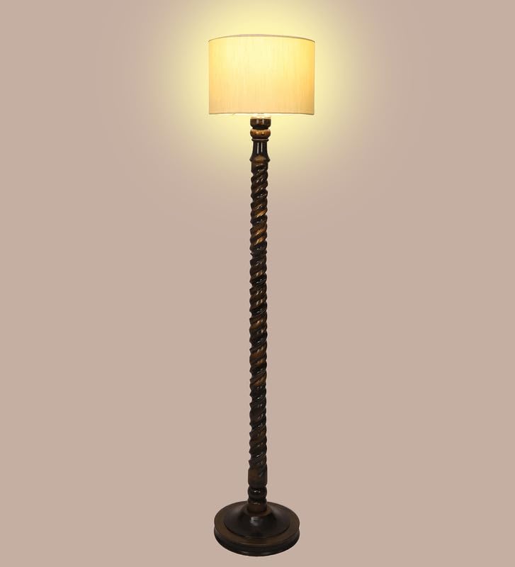 Image of tu casa Mango Wooden Floor Lamps with Spiral Base & Beige Jute Shade for Home Decor, Bedrooms Corner, Living Room, Gifting, Diwali Decoration, Hall, Office (Height: - 56 inch) - Bulb not Included