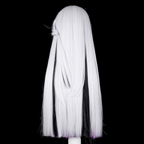 Image of Xuzhao Anime White Mixed Purple Black Long Straight Wigs with Side Braid&Bangs Women Nihi Lux Style Cosplay Costume Halloween,Game Show,Party