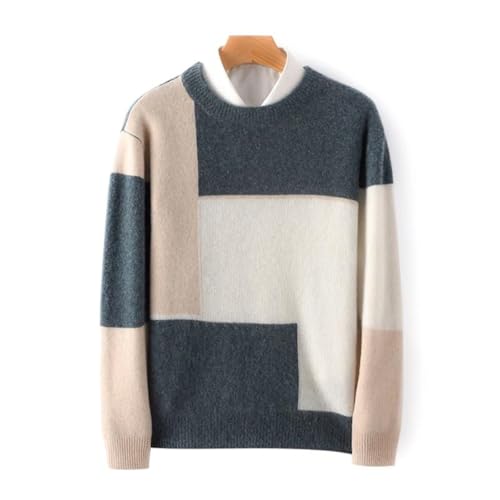Disimlarl Men Wool Patchwork Sweater Crewneck Splicing Contrasting Colors Knit Pullover Jumper2