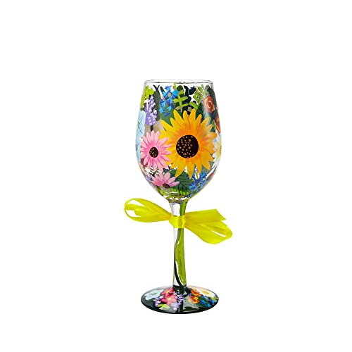 Designs by Lolita "Wildflowers" Hand-painted Artisan Wine Glass, 15 oz.