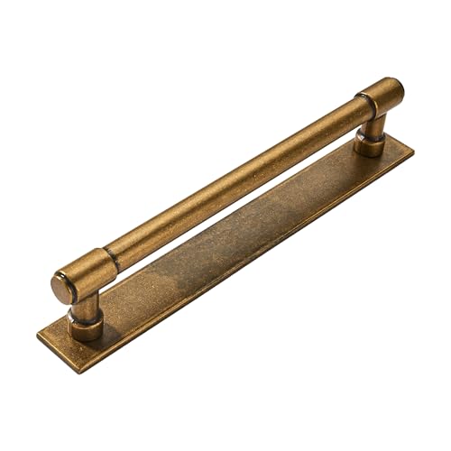 khtumeware 5 Pack 6 Inch(152 mm Center to Center Antique Brass Cabinet Pull Backplate with Base Plate Zinc Solid Vintage Kitchen Cabinet Handles Drawer Pulls Cabinet Hardware