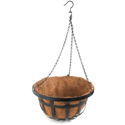 Panacea Products Flat Iron Series 14-Inch Hanging Basket, Black #TOP2