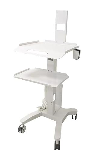 Medical Laptop Workstation Cart with Wheels, Adjustable Height Rolling Lab Trolley with Scanner Holder - Sturdy Mobile Computer Desk for Dental Clinics, Hospitals, Offices & Medical Labs (KSJ003)